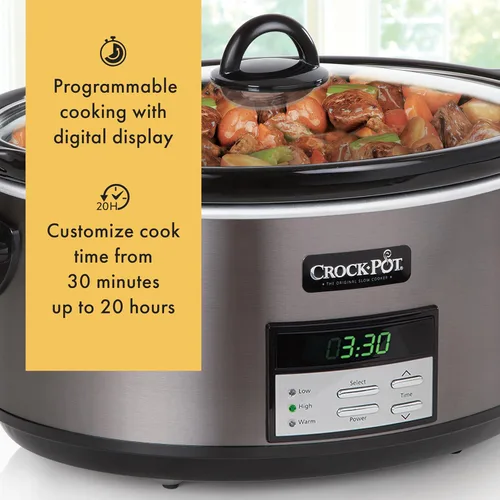 Miniatura 4 de Crock-Pot Olla de Cocción Lenta Programable Grande de 8 Cuartos con Ajuste de Calentamiento Automático, Acero Inoxidable Negro