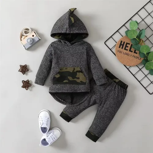 Miniatura 3 de Ropa para bebé niño pequeño, traje de otoño e invierno, manga larga, sudadera con capucha + pantalones, 2 piezas