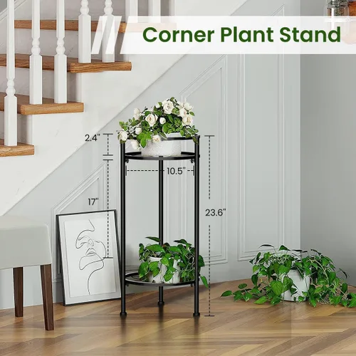 Miniatura 4 de H HOMEXIN Soporte para Plantas de Interior, Soporte de Metal Alto para Plantas de 2 Niveles 23.4" Soporte para Múltiples Plantas, Estante de Flores