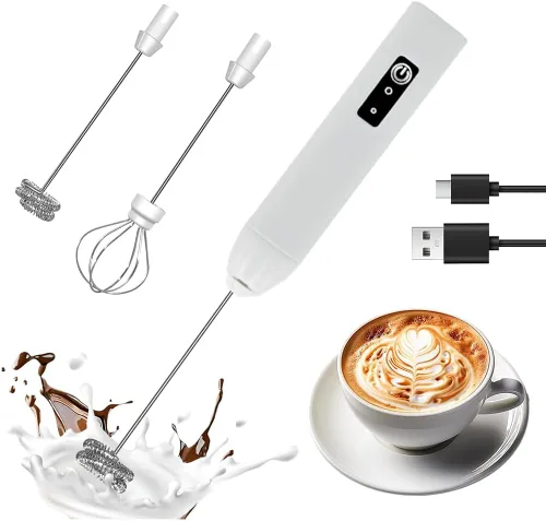 Miniatura 7 de Espumador de leche recargable de mano, espumador eléctrico de mano, máquina de espuma para café con 2 batidores de acero inoxidable y 3 velocidades