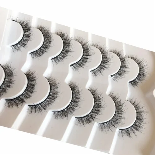 Miniatura 451 de Pooplunch - Pestañas postizas finas de visón sintético, estilo ojo de gato, naturales, cruzadas, tipo racimo, efecto 8D de volumen, tiras