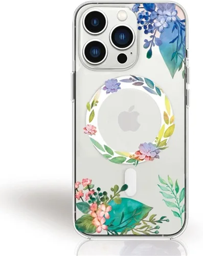 Miniatura 6 de Funda magnética transparente para iPhone 13 Mini [compatible con MagSafe Charger] patrón de estampado floral de flores, funda delgada antiarañazos