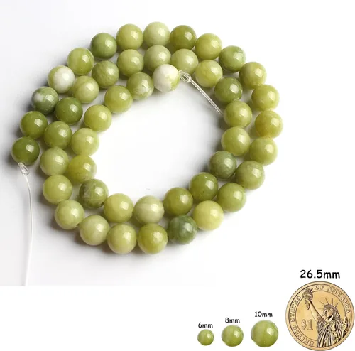 Miniatura 2 de Cuentas de jade verde de China de 10mm, cuentas sueltas redondas de piedra natural de 35 piezas para hacer joyas, collares, aretes, manualidades DIY