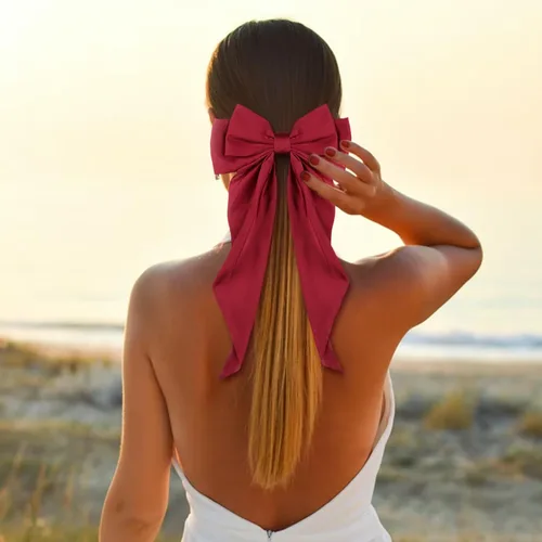 Miniatura 3 de Accesorios para el cabello con lazo grande, 2 unidades, pasadores sedosos de satén francés de cola larga para mujeres y niñas, negro, borgoña, lazos