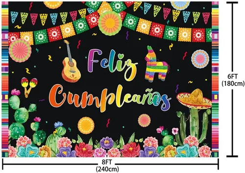Miniatura 5 de AIBIIN Telón de fondo de Feliz Cumpleaños de 8 x 6 pies, fiesta mexicana, feliz cumpleaños, Cinco de Mayo, Taco, fotografía, fondo, festival