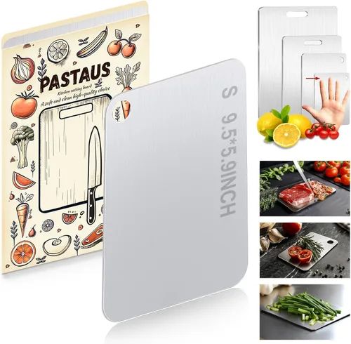 Miniatura 7 de Tabla de cortar de acero inoxidable, tablas de cortar de acero de doble cara para cocina, carne, verduras y frutas, apta para lavavajillas, fácil