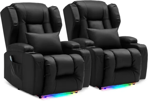 Miniatura 12 de DRMBOOK Silla Reclinable Eléctrica, Sofá Reclinable Eléctrico Wall Hugger con Masaje y Calor, Asiento de Teatro Sobrerelleno con Puerto