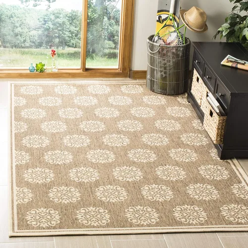 Miniatura 19 de SAFAVIEH Alfombra lavable al aire libre Linden Collection – 6'7" cuadrada, crema y beige, no desprende pelusa y fácil de limpiar, ideal para patio