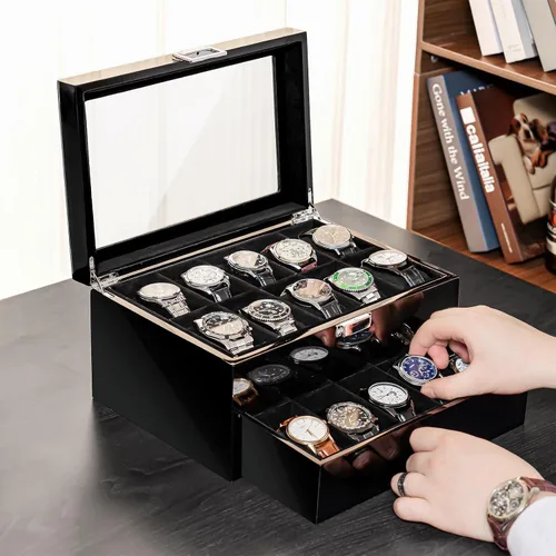 Miniatura 6 de ProCase Paquete de caja de reloj de 6 ranuras con 20 ranuras de acabado lacado caja de reloj