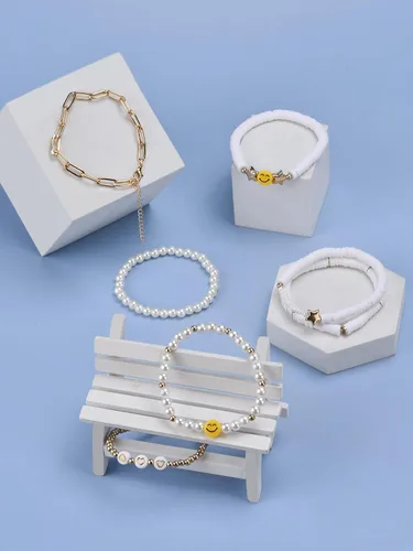 Miniatura 7 de Abitoncc Preppy Heishi - Juego de pulseras de surfista para niñas adolescentes, bonitos aretes estéticos, anillos estéticos preppy coloridos de oro