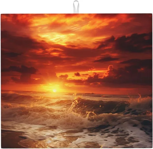 Miniatura 29 de Tapete de secado de platos de hojas de otoño para encimeras de 18 x 16 pulgadas, almohadilla protectora para escurridor de platos con lazo