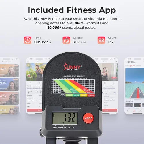 Miniatura 3 de Sunny Health & Fitness Row-N-Ride Squat Machines, Adjustable Resistance and Seating/Handle for Home Glutes Training, SunnyFit App Access Included