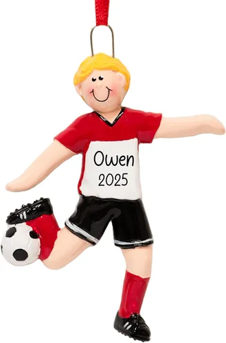 Miniatura 6 de Adorno Navideño Personalizado de Fútbol 2025 Pelota de Fútbol con Estrellas Doradas, Césped y Red de Portería para Árbol de Navidad - Regalo