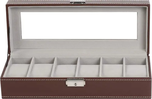 Miniatura 3 de NEX Caja de reloj organizador para hombres de piel sintética superior de cristal para el almacenamiento de relojes