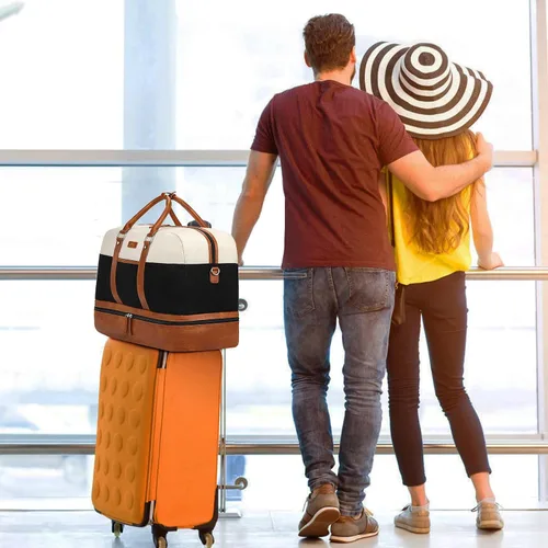 Miniatura 141 de IBFUN Bolsas de fin de semana para mujer, bolsa grande de lona para viaje, bolsa de viaje con compartimento para zapatos, 21 pulgadas, juego de 3