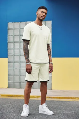 Miniatura 54 de COOFANDY Conjunto de camisa y pantalones cortos de gofre para hombre, conjunto de 2 piezas, conjunto casual de verano con bolsillos