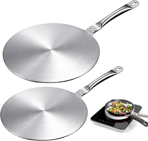 Geiserailie 2 placas difusoras de calor de 9.3 pulgadas y 7.7 pulgadas, adaptador de inducción de cocina de acero inoxidable para estufa de gas