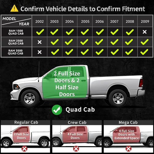 Miniatura 2 de OEDRO Alfombrillas mejoradas para Dodge Ram 1500 Quad Cab 2002-2008, Dodge Ram 2500/3500 Quad Cab 2003-2009, forros de suelo TPE para todo