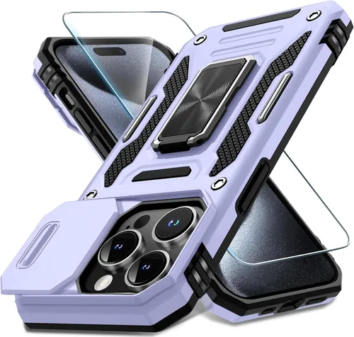 Miniatura 338 de DEERLAMN Funda para iPhone Xs Max con funda deslizante para cámara + protector de pantalla, soporte giratorio de anillo de grado militar a prueba
