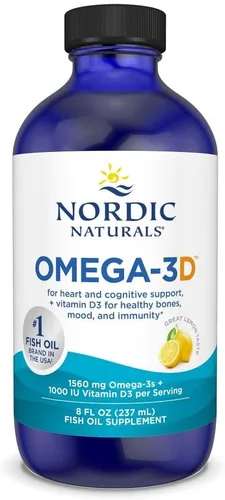 Nordic Naturals Omega-3D, sabor a limón, 8 onzas, 1560 mg de omega-3 + 1000 UI de vitamina D3, aceite de pescado, EPA y DHA, apoyo inmunológico,