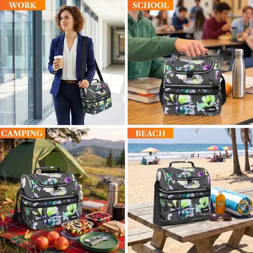 Miniatura 7 de OPUX Lonchera para mujeres, bolsa de almuerzo grande aislada para adultos, trabajo, doble cubierta, lonchera para preparar comidas, compartimento