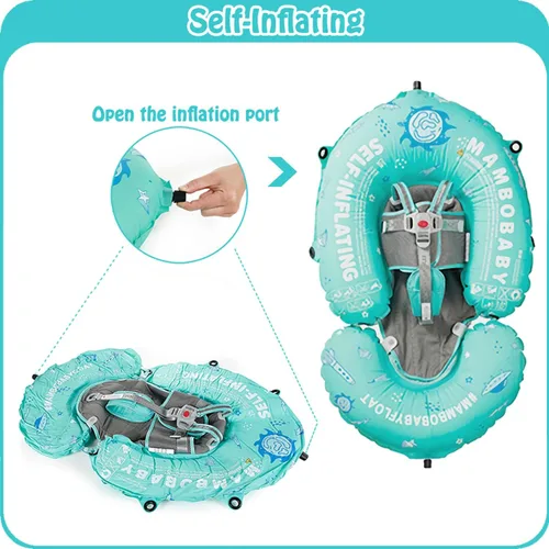 Miniatura 3 de Flotador Mambobaby para bebé de piscina con toldo y cola Flotador portátil para bebé autoinflable, plegable, flotador de natación, cama flotante