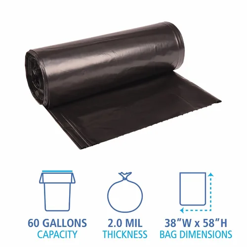 Miniatura 4 de Boardwalk Revestimientos para latas de polietileno reciclado de baja densidad, bolsas de basura de 60 galones, 1.8 mil, 38" x 58", negro, 10