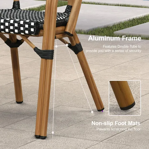 Miniatura 9 de PURPLE LEAF Juego de 2 sillas francesas de mimbre de aluminio, mimbre tejido a mano, sillas de comedor al aire libre para patio, cocina, jardín