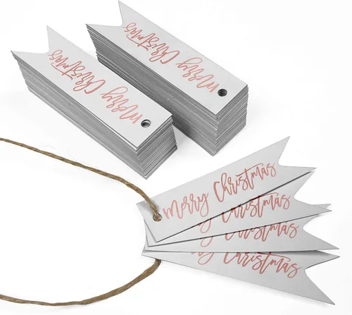 Miniatura 3 de Etiquetas de papel colgantes con texto en inglés "Merry Christmas", 50 unidades Blanco
