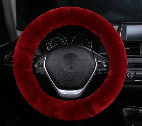 Miniatura 15 de U&M Funda para volante de automotor de lana auténtica, elastizada. Almohadilla protectora de volante de vehículo, de lana australiana, Menta