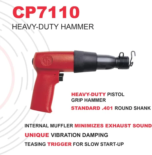 Miniatura 2 de Chicago Pneumatic CP7110 - Martillo Neumático de 0.401 Pulgadas (10.2 mm), Mango Redondo, Carrera 2.64 Pulgadas / 67 mm, Diámetro de Perforación