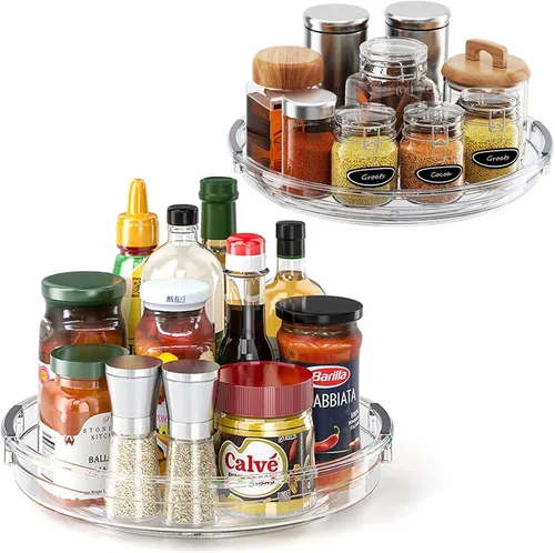 LAMU Paquete de 2 Organizadores Giratorios Transparentes Lazy Susan para Gabinete, 10.6'' 9.25'' Organizador de Condimentos para Refrigerador,