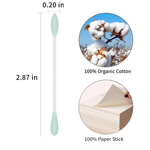 Miniatura 3 de Hisopos de algodón verde de precisión con punta precisa - 600 unidades de hisopos de algodón orgánico puntiagudos de doble lado, puntas de algodón