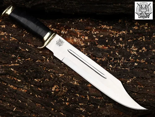 Miniatura 3 de SHINY CRAFTS® -Cuchillo Bowie para exteriores de regalo - Hoja fija de 18 pulgadas con mango de cuero negro y funda para senderismo, bushcraft
