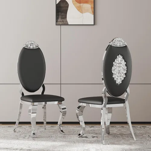 Miniatura 31 de Juego de 2 sillas con 2 sillas de comedor de piel sintética blanca, silla de cocina moderna con respaldo ovalado y patas de acero inoxidable