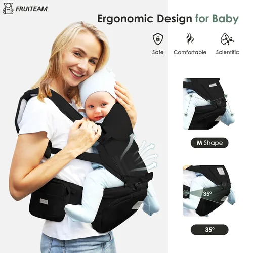 Miniatura 3 de FRUITEAM Portabebés de recién nacido a niño pequeño, taburete de cintura certificado de seguridad con asiento de cadera, portabebés ergonómico 6