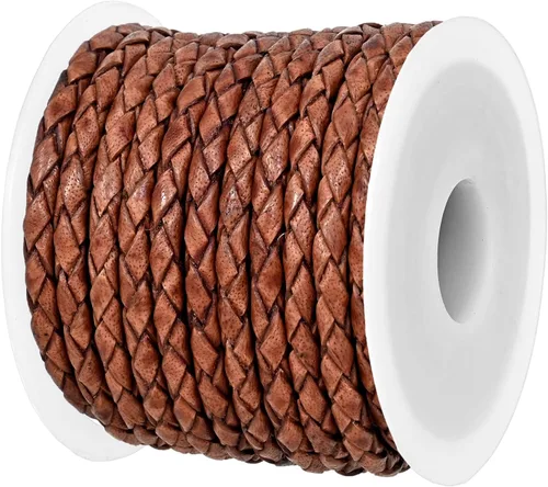 Miniatura 19 de GENIQUE Cuerda de Cuero Trenzada Redonda Genuina Real, Cuerda de Cuero para Manualidades, Hacer Joyería, Collar, Pulsera (5 Metros)