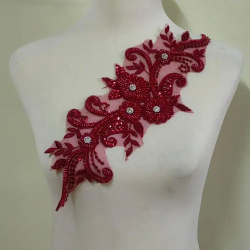 Miniatura 8 de Apliques de encaje con cuentas 3D Luz Lujo Ropa Collar Ramillete Bordado Accesorios (azul oscuro)