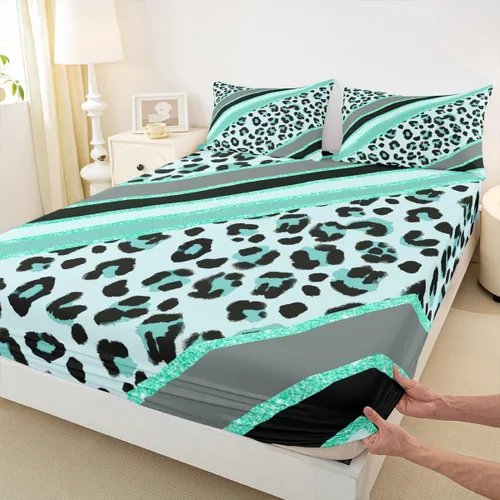 Miniatura 17 de Sábana bajera ajustable para niños, tamaño individual, diseño de cebra y leopardo con purpurina, decoración de habitación para niñas y mujeres, A1