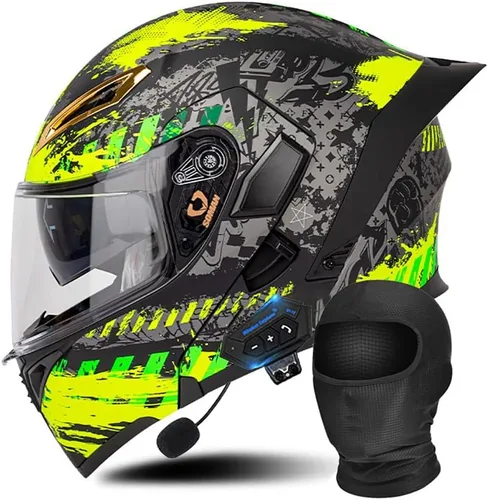 Miniatura 8 de Casco modular Bluetooth para motocicleta, aprobado por DOT/ECE, cascos delanteros abatibles, viseras antivaho duales, casco de cara completa, MP3