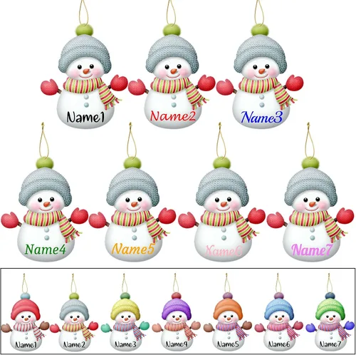 Miniatura 10 de 7 adornos de Navidad personalizados de muñeco de nieve con nombre, adornos familiares personalizados para árbol de Navidad, decoración colgante