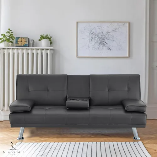 Naomi Home Sofá cama tipo futón convertible compacto – Moderno sofá cama de piel sintética para espacios pequeños, apartamentos y dormitorios –