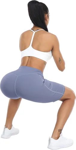 Miniatura 5 de WHOUARE Paquete de 4 pantalones cortos de yoga con bolsillos para mujer, cintura alta, atléticos, correr, entrenamiento, gimnasio, control de abdomen