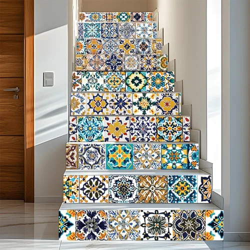 Miniatura 16 de PLIGREAT 15 tiras de calcomanías de Navidad para escaleras, despegar y pegar pájaros, árbol de Navidad, calcomanías para escalones de 7.1 x 39