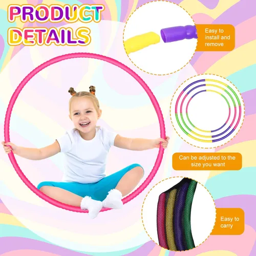 Miniatura 2 de Libima 16 piezas de aro de color de juguete para niños, aros de plástico de colores ligeros desmontables ajustables para juegos de fiesta, baile