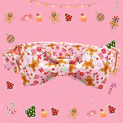 Miniatura 3 de Elegant little tail - Collar ajustable con corbatín para mascotas, diseño de hombre de jengibre, para perros medianos A: Hombre de pan de jengibre