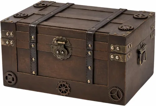Cofre del tesoro de estilo pirata vintage para niños, caja del tesoro grande para recuerdos, cofre decorativo antiguo, caja de recuerdo de madera: