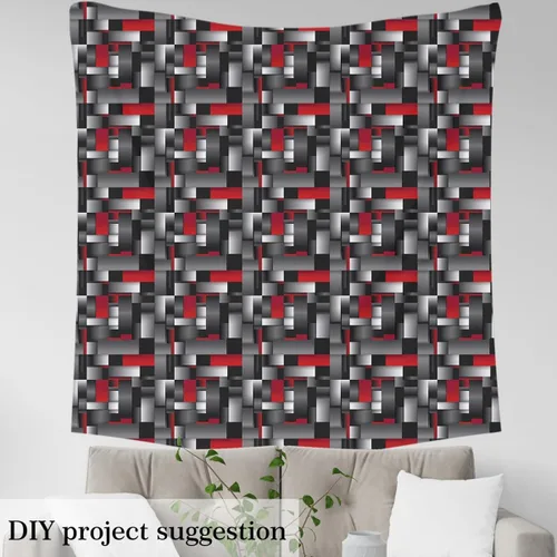 Miniatura 3 de Feelyou Tela de Tapicería Geométrica, Tela Rectangular Moderna Roja y Gris por Yarda, Abstracta, Impermeable, 1 Yarda, 36" x 58