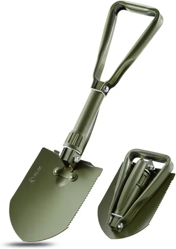 Miniatura 11 de REDCAMP - Pala plegable militar de 23" para campamento con cubierta, pala portátil con acero de alto manganeso, herramienta táctica para cavar