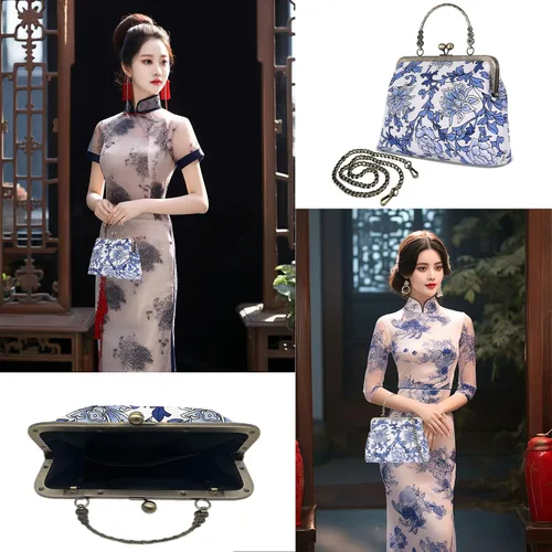 Miniatura 41 de Bolso floral con asa superior, bolso de noche Kiss Lock para mujer, bolso vintage